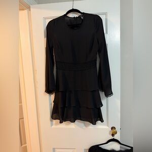 Aqua Black Long-Sleeve Tiered Dress